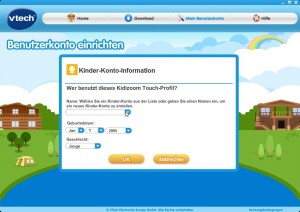 Kidizoom Touch: Kinderprofil anlegen. Screenshot: Land-und-Kind.de